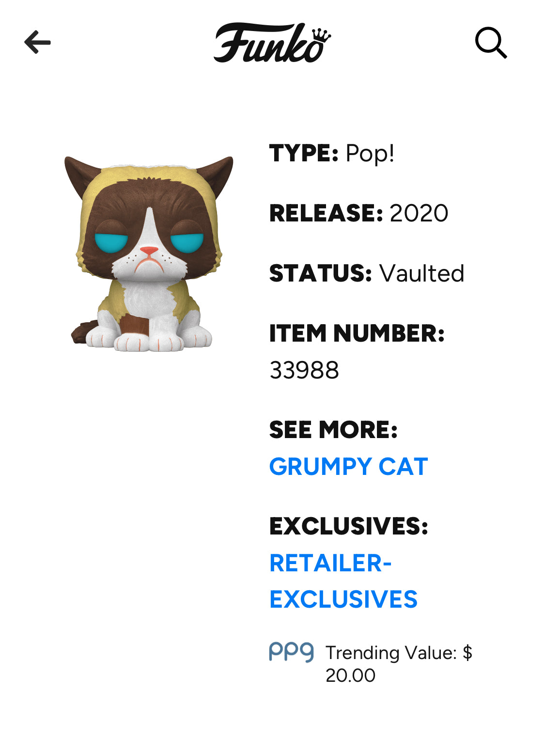 Funko Pop Icon Grumpy
Cat Flocked EE Exclusive
New Vinyl Figure Vaulted