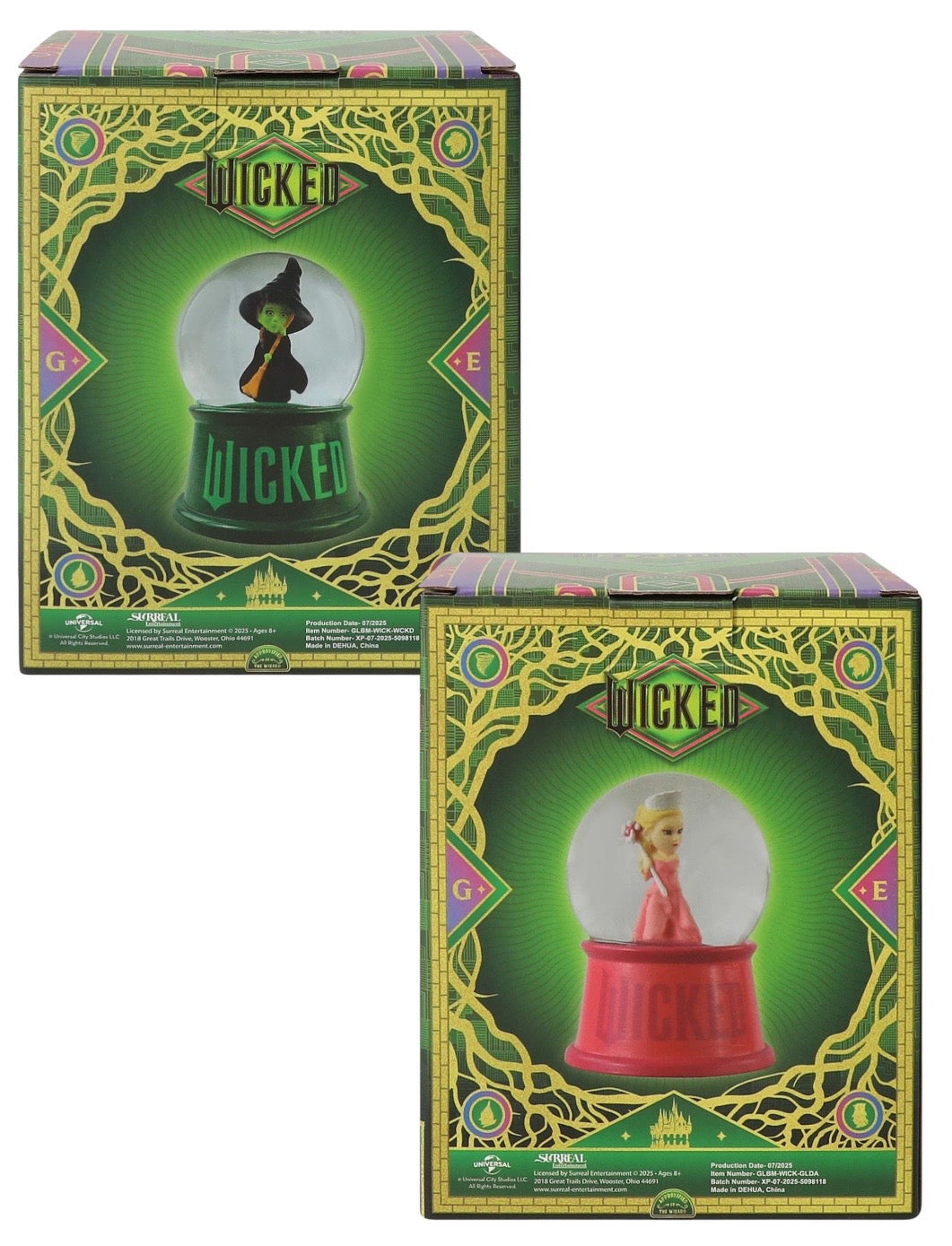 Wicked For Good Movie 2025 Elphaba & Glinda Snow Globes Pair Collectible New