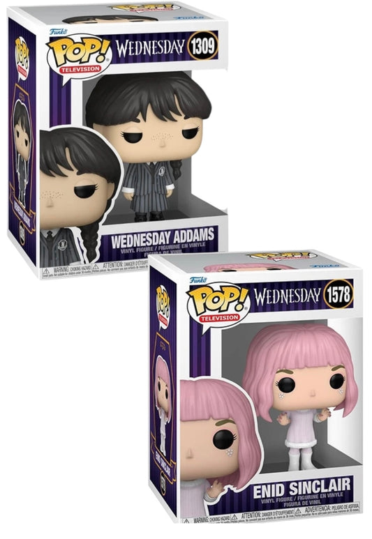 Funko Pop! Television: Wednesday - Wednesday Addams & Enid Sinclair Vinyl Figures Set Of 2 New