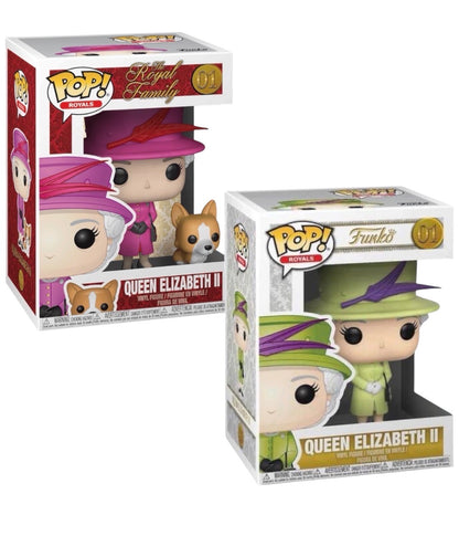 The Royals Bundle Set of 2 Funkos - Queen Elizabeth II & Corgi and Queen Elizabeth Green Suit