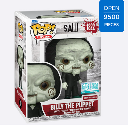 Funko Pop Saw Billy the Puppet limited edition 9,500 piece with black outfit and green shoes in original box.