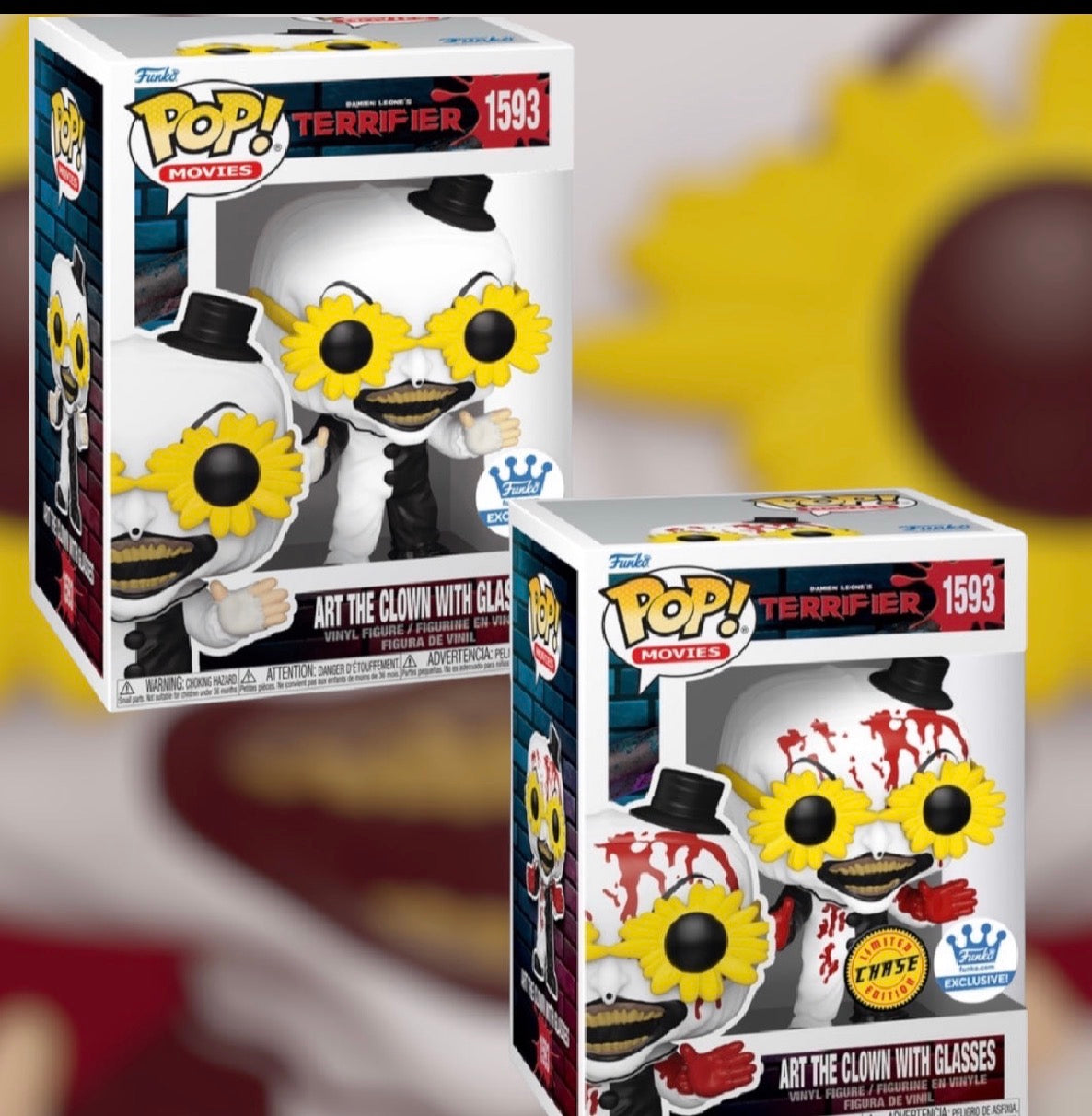 Funko Pop! Movies: Terrifier Art the Clown with Glasses #1593 Common + Chase Bundle (Funko Exclusive)