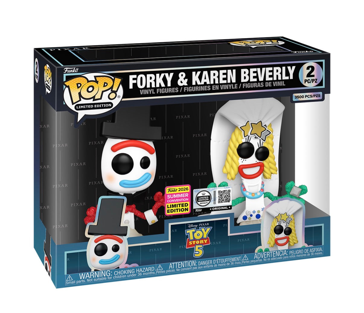 Funko Pop! Toy Story 5 Forky & Karen Beverly SDCC Exclusive Con Sticker LE 3500