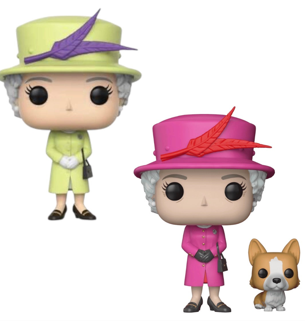 The Royals Bundle Set of 2 Funkos - Queen Elizabeth II & Corgi and Queen Elizabeth Green Suit