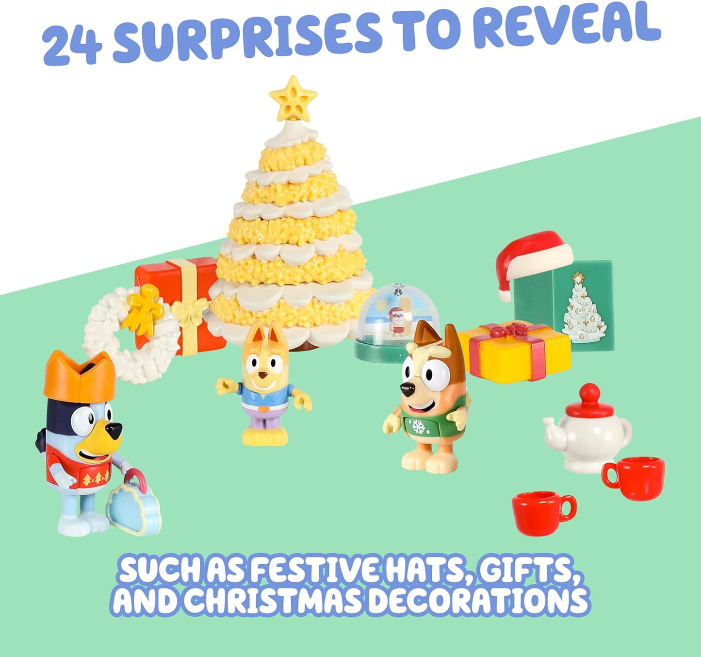 Bluey Toys for Girls and Boys, 24 Days of Surprises, Kids 2025 Advent Calendar w/Accessories, Stickers & Mini Christmas Tree